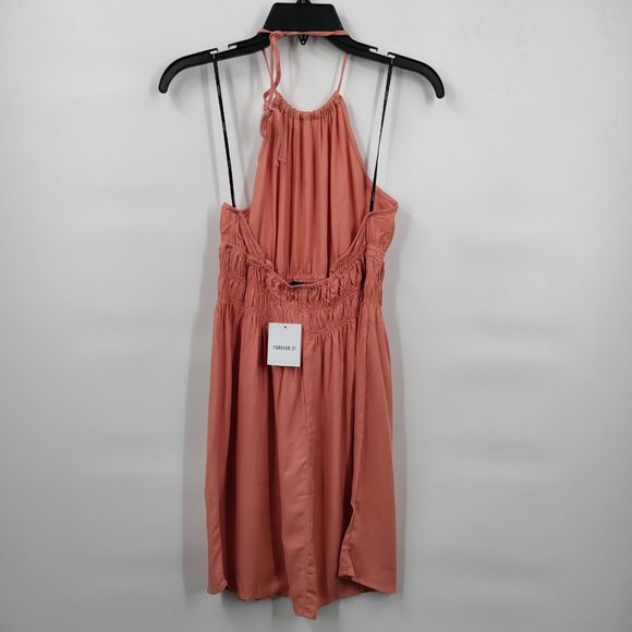 Forever 21 Smoked Halter Mini Dress Peach, Medium - Picture 5 of 11